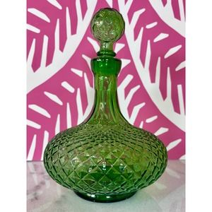 Vintage Empoli Decanter. Emerald Green Quilted. 1960s